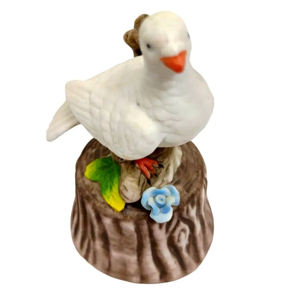 Vintage White Dove Bone China Bell Bird on Tree Branch and Stump